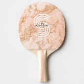 Roos Goud Glitter Marmer, Script Naam WHT Monogram Tafeltennisbatje (Voorkant)