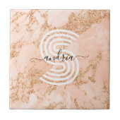 Roos Goud Glitter Marmer, Script Naam WHT Monogram Tegeltje (Voorkant)