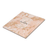 Roos Goud Glitter Marmer, Script Naam WHT Monogram Tegeltje (Zijkant)