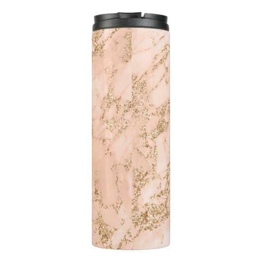 Roos Goud Glitter Marmer, Script Naam WHT Monogram Thermosbeker (Achterkant)