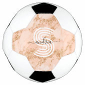Roos Goud Glitter Marmer, Script Naam WHT Monogram Voetbal (Voorkant)