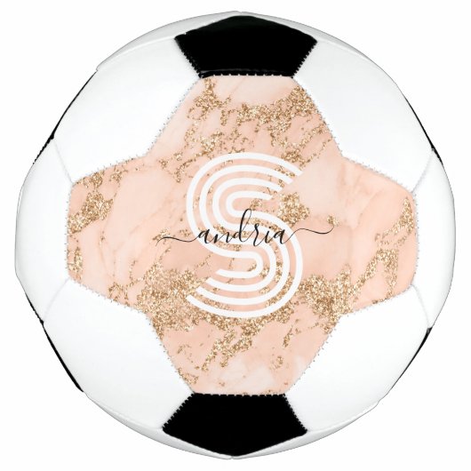 Roos Goud Glitter Marmer, Script Naam WHT Monogram Voetbal (Voorkant)