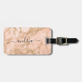 Roos Goud Glitter Marmer, Zwart Script Naam Bagagelabel (Voorkant horizontaal)