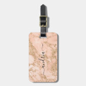 Roos Goud Glitter Marmer, Zwart Script Naam Bagagelabel (Voorkant verticaal)