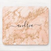Roos Goud Glitter Marmer, Zwart Script Naam Muismat (Voorkant)