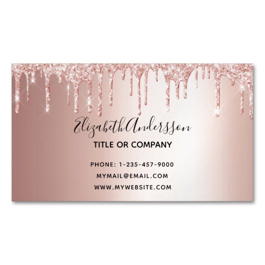 Roos goud glitter metaalelegant magnetisch visitekaartje (Voorkant)