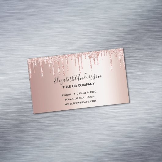 Roos goud glitter metaalelegant magnetisch visitekaartje (Voorbeeld)