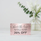 roos goud glitter metallic confetti deelt de liefd aanbevelingskaartje (Staand voorkant)