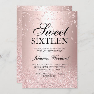 roos goud glitter metallic confetti Sweet 16 Kaart