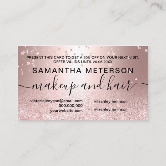 roos goud glitter metallic glans confetti gift kortingskaartje (Achterkant)