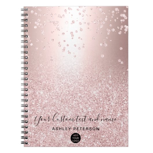 roos goud glitter metallic glans logo notitieboek (Voorkant)