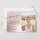 Roos goud glitter metallic ombre 3 foto's Sweet 16 Bedankkaart (Voorkant)