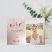 Roos goud glitter metallic ombre 3 foto's Sweet 16 Bedankkaart (Staand voorkant)