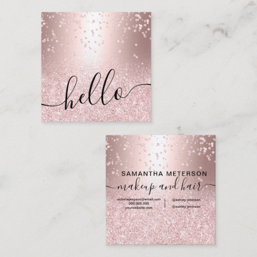 roos goud glitter metallic sparkle confetti hallo vierkante visitekaartje (Voorkant / Achterkant)