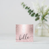 roos goud glitter metallic sparkle confetti hallo vierkante visitekaartje (Staand voorkant)