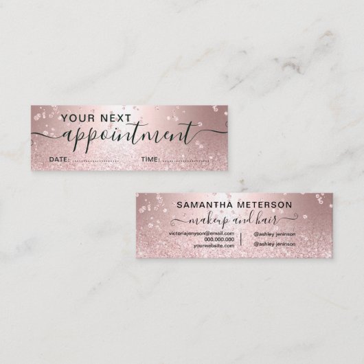 roos goud glitter metallic sparkle mini visitekaartje (Voorkant / Achterkant)