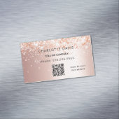 Roos goud glitter metallisch elegant QR-code Magnetisch Visitekaartje (Voorbeeld)