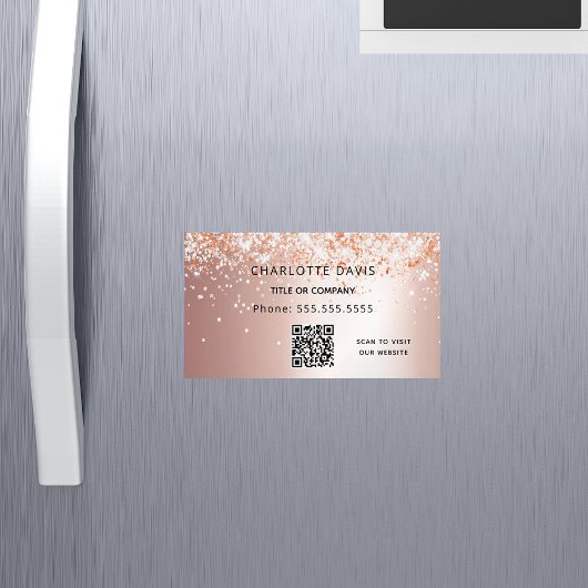 Roos goud glitter metallisch elegant QR-code Magnetisch Visitekaartje