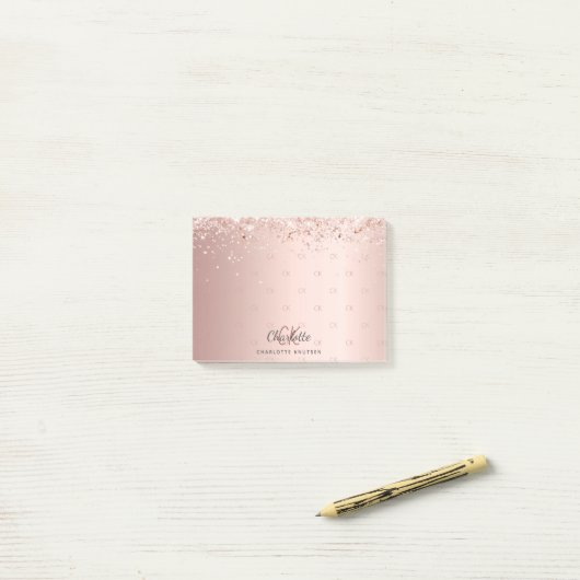 Roos goud glitter monogram initiaal post-it® notes (Op bureau)
