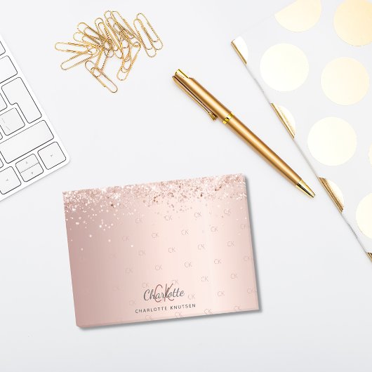 Roos goud glitter monogram initiaal post-it® notes