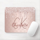 Roos goud glitter monogram initiaal wazig roze muismat (Met muis)