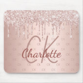 Roos goud glitter monogram initiaal wazig roze muismat (Voorkant)