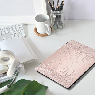 Roos goud glitter monogram initialen roze luxe lux iPad pro cover