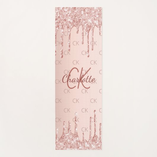 Roos goud glitter monogram initialen roze luxe lux yogamat (Voorkant)