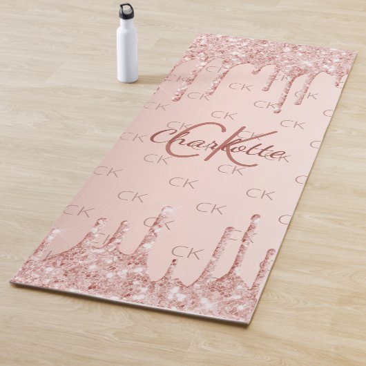 Roos goud glitter monogram initialen roze luxe lux yogamat (In situ)