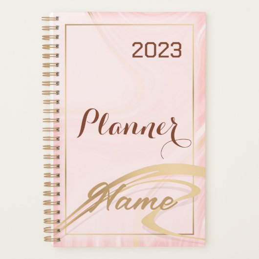 Roos goud glitter monogram naam 2023 planner (Voorkant)
