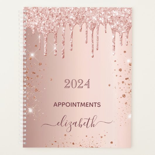 Roos goud glitter monogram naam 2024 planner (Voorkant)