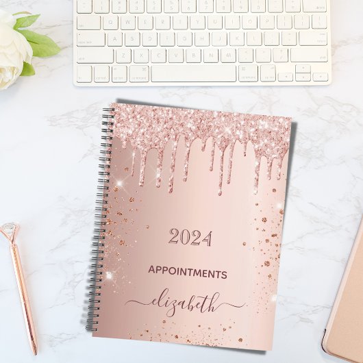 Roos goud glitter monogram naam 2024 planner