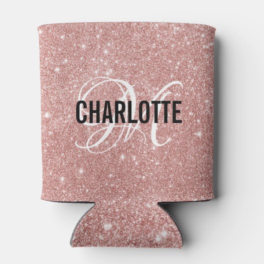 Roos goud glitter monogram naam blikjeskoeler (Achterkant)