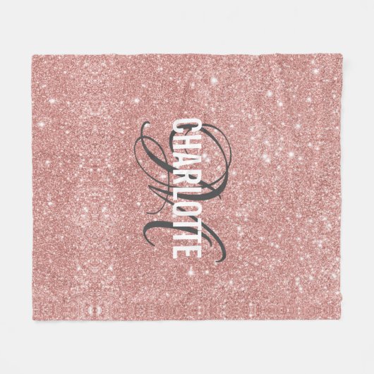 Roos goud glitter monogram naam fleece blanket (Voorkant (Horizontaal))