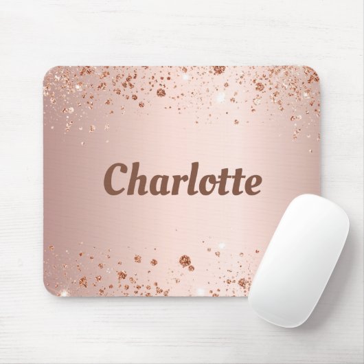 Roos goud glitter monogram naam muismat (Met muis)