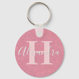 Roos goud glitter monogram naam sleutelhanger