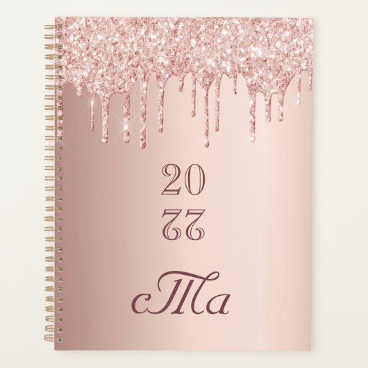 Roos goud glitter monogram planner (Voorkant)