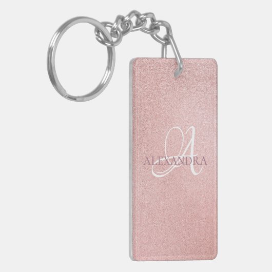 Roos goud glitter monogram sleutelhanger (Voorkant Links)