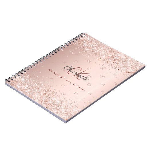 Roos goud glitter monogram stofmonogram notitieboek (Linkerzijde)