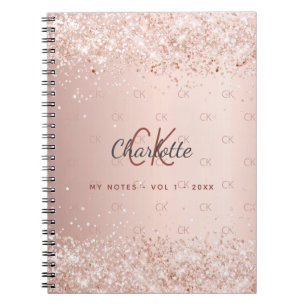 Roos goud glitter monogram stofmonogram notitieboek