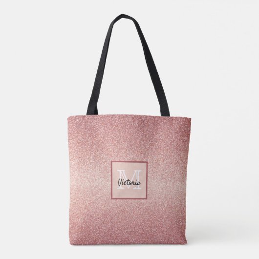 Roos goud glitter monogram tote bag (Achterkant)