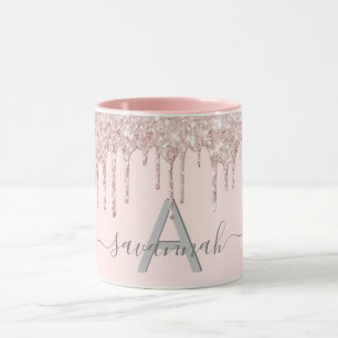 Roos goud glitter monogram zwart elegant mok
