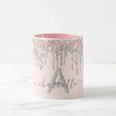 Roos goud glitter monogram zwart roze zilver grijs mok (Midden)