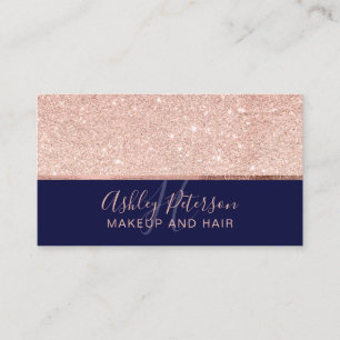 Roos goud glitter navy blue hair makeup monogram visitekaartje