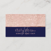 Roos goud glitter navy blue hair makeup monogram visitekaartje (Voorkant)