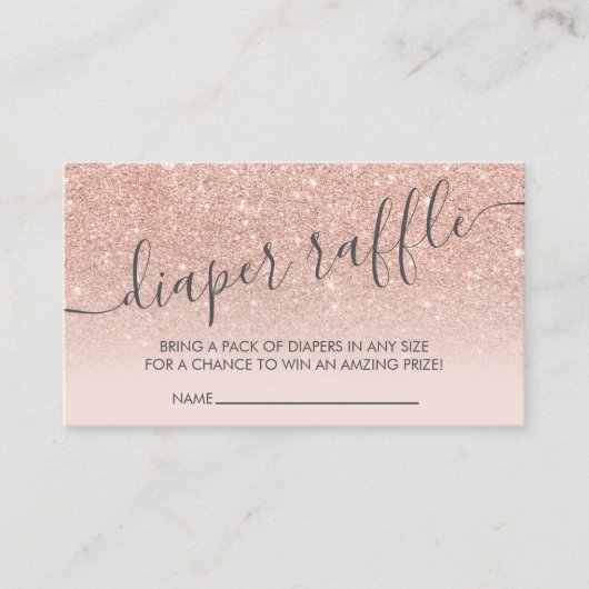 Roos goud glitter ombre Baby shower diaper raffina Informatiekaartje (Voorkant)