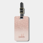 Roos goud glitter ombre blush chic add jouw naam bagagelabel (Voorkant verticaal)