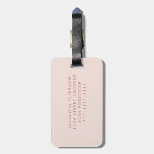 Roos goud glitter ombre blush chic add jouw naam bagagelabel (Achterkant verticaal)