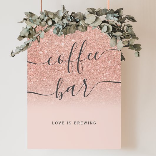 Roos goud glitter ombre blush koffiebar poster