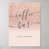 Roos goud glitter ombre blush koffiebar poster (Voorkant)